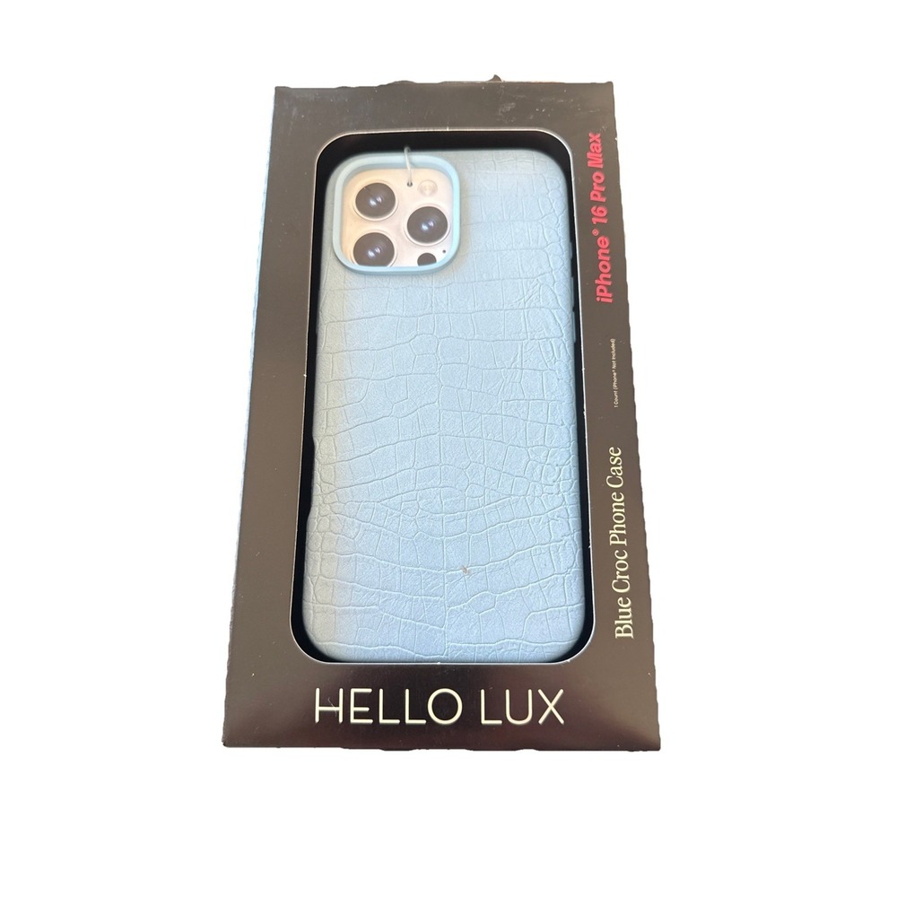 Hello Lux Blue Croc Case for iPhone 15 Pro Max Faux Leather Cover